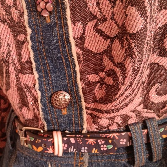 ALBERTO MAKALI  PINK BLUE DENIM FLORAL COTTON/SILK J ACKET SIZE US M - Picture 3 of 10